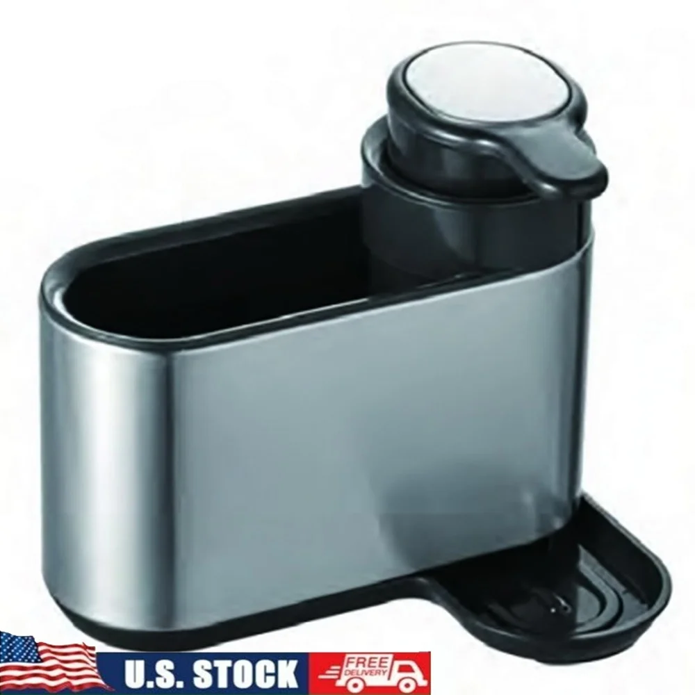 

Поднос для кухонной мойки из нержавеющей стали с дозатором мыла Съемный поднос Устойчивость к отпечаткам пальцев Легко очищаемый решение для организации