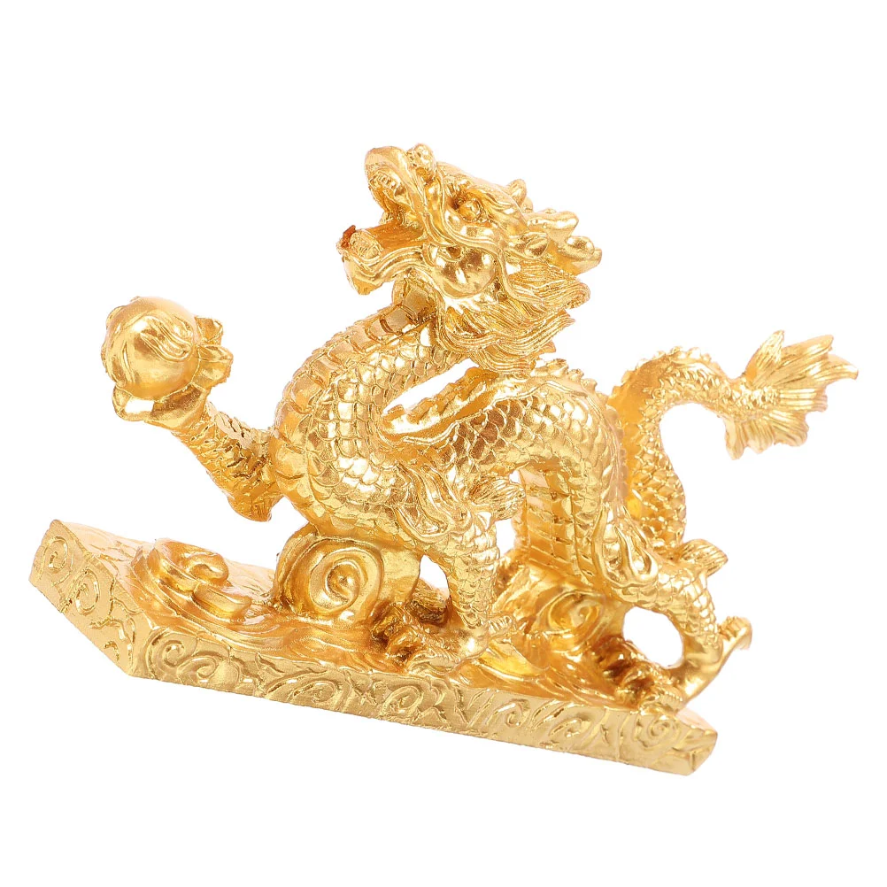 Home Decoration Tableware Chinese Style Resin Dragon Statue Gold Vintage Craft Animal Statues