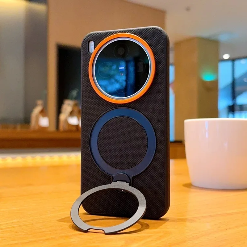 

Для VIVO X300 Pro, X300 магнитный чехол ELVEV с защитой от отпечатков пальцев, жесткий чехол из искусственной кожи с вращающейся подставкой для ПК, чехол для телефона