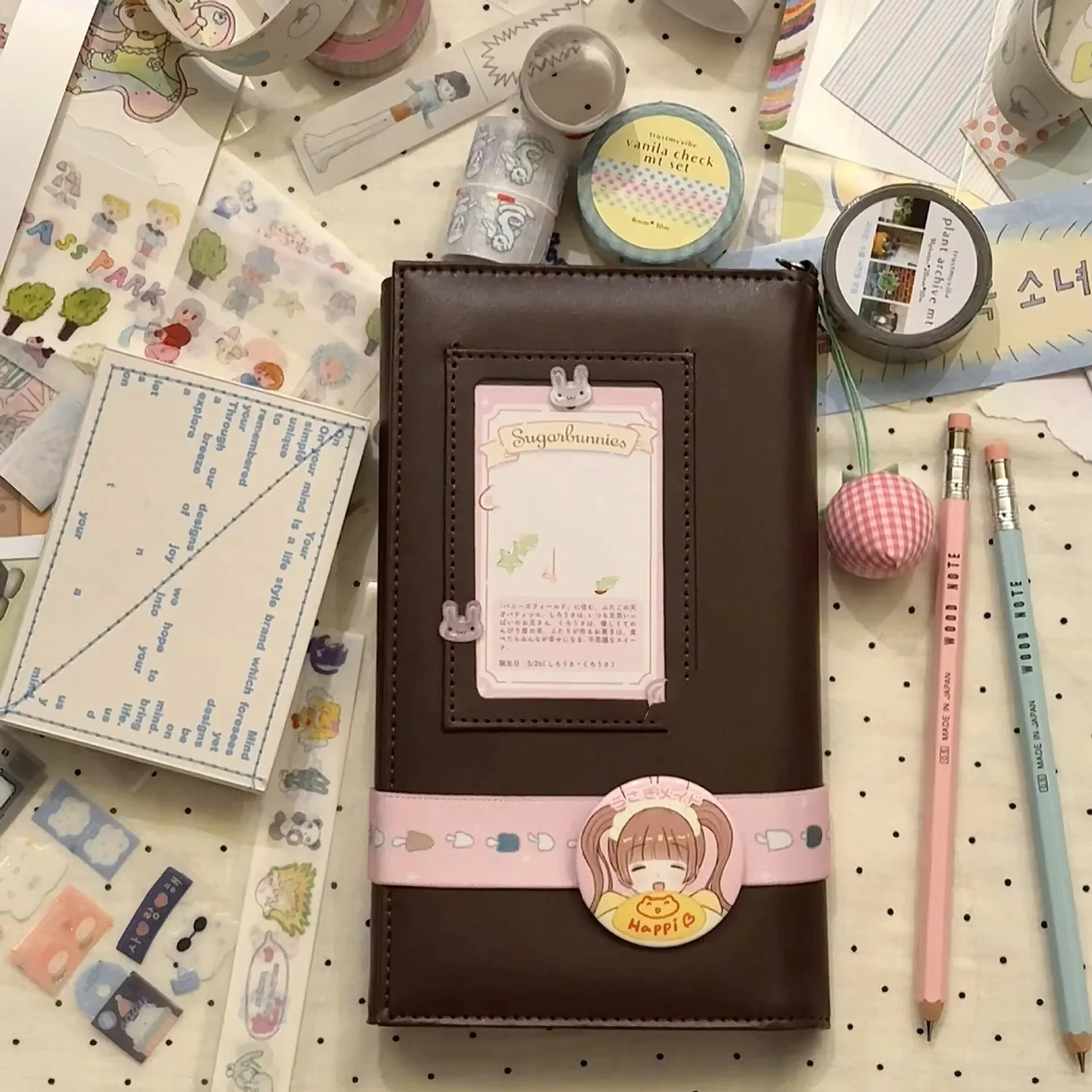 A6 Retro Dark Brown BlueTri-Fold Leather Journal High-Appeal Student Diary Diary Agenda Planner Cover Notebook Stationery - view 5