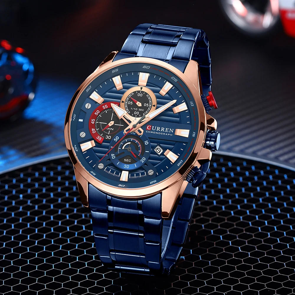 Relojes de pulsera CURREN deportivos informales de cuarzo con cronógrafo, reloj de acero inoxidable a la moda para hombre, reloj con fecha automática para hombre