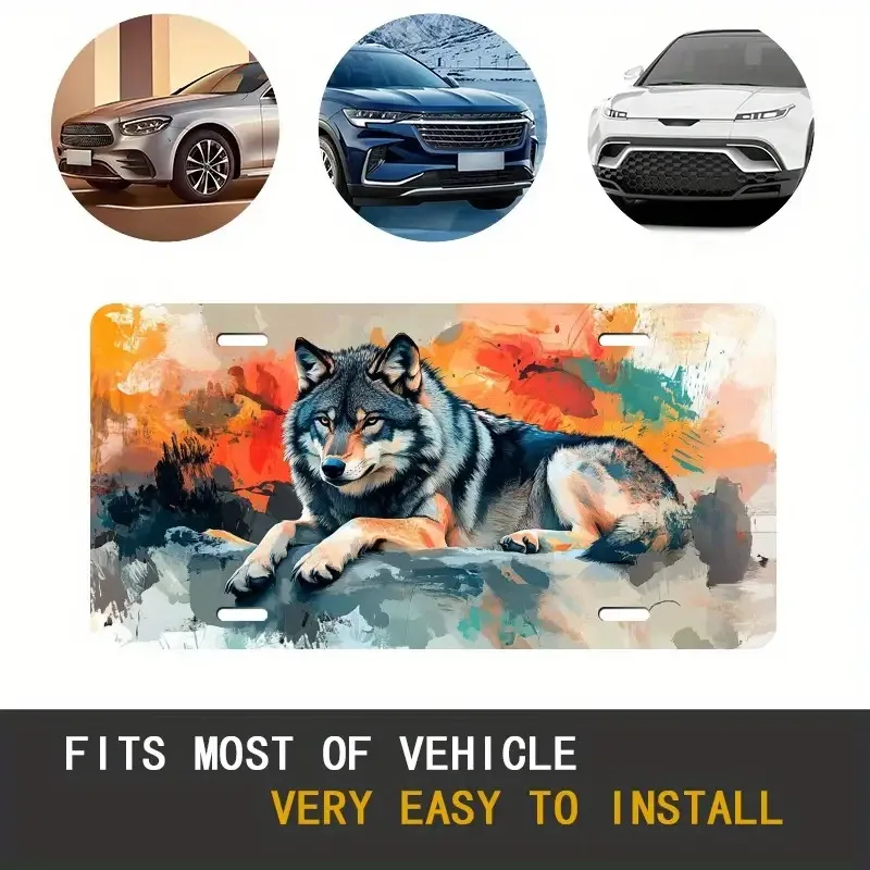 Wolf License Plate - Metal Car Hanging Ornament with Realistic Wolf Head Design, 6x12 Inches (30x15cm) - Suitable for US/Interna
