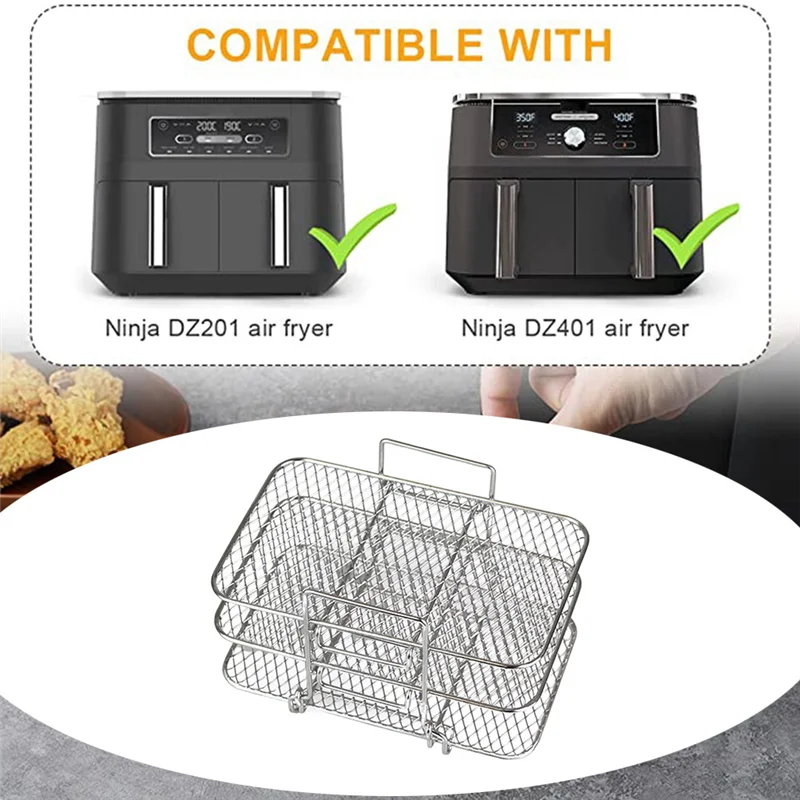 ABUD-2X Air Fryer Rack For Ninja Dual Air Fryer 304 Stainless Steel Multi-Layer Dehydrator Rack Toast Rack Air Fryer