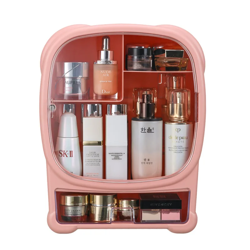 Large Capacity Cosmetics Storage Box, Wall-Mounted Skincare Shelves, Punch-Free, Dustproof, Lipstick Storage, Cosmetic Case