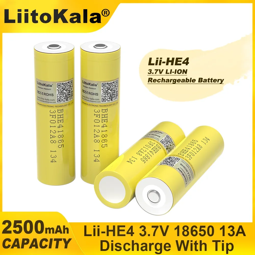 Liitokala HE4 with Tip 2500mAh Li-lon Battery 18650 3.7V Power Rechargeable batteries Max 20A,35A discharge For E-cigarette