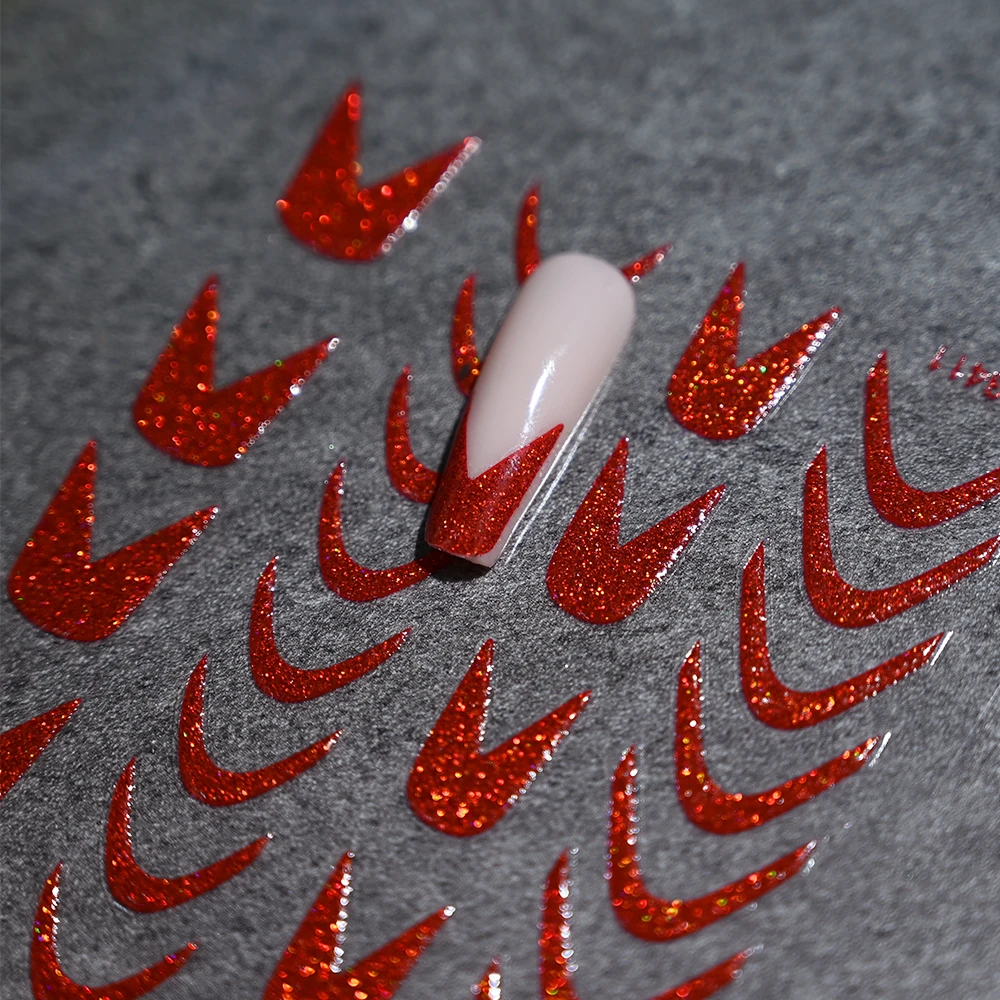 1 foglio 3D rosso glitter linea francese/curva adesivi per nail art onda/amore/stella/farfalla adesivo cursore striscia di turbolenza decalcomanie per manicure