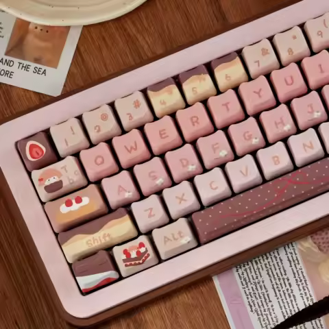 Strawberry Chocolate MAO Profile Custom Keycap Set 130 Keys Five Side Dye Sub PBT Keycaps for MX Switch Mechanical Keyboard