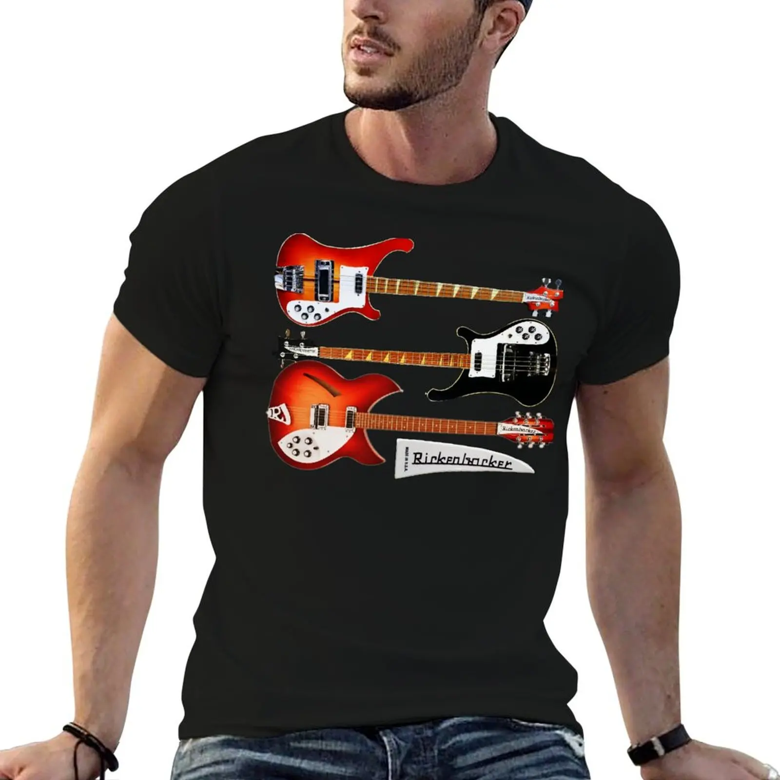 

Vintage Rickenbacker guitar and bass T-Shirt printed t shirts for man mens graphic t shirts men t shirt cotton 100% T-shirt