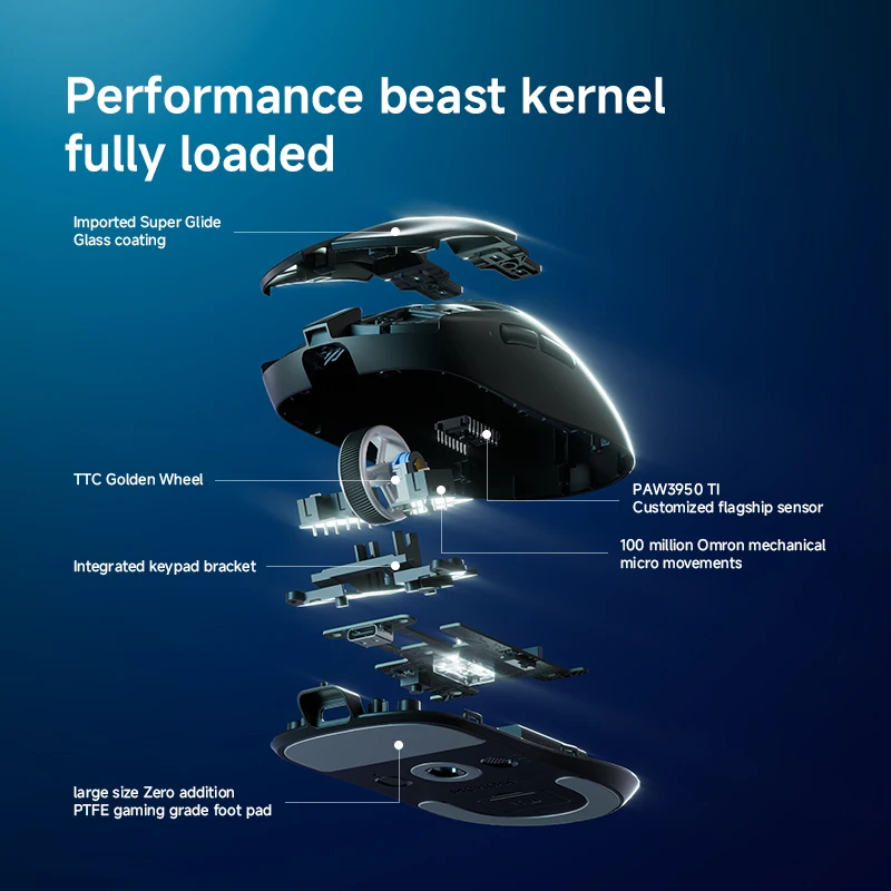 MCHOSE A7 V2 Ultra Gaming Mouse PAW3950 TI Sensor Dual 8000Hz 20000fps 42000DPI 750IPS Imported Super Glide Glass Coating CSGO