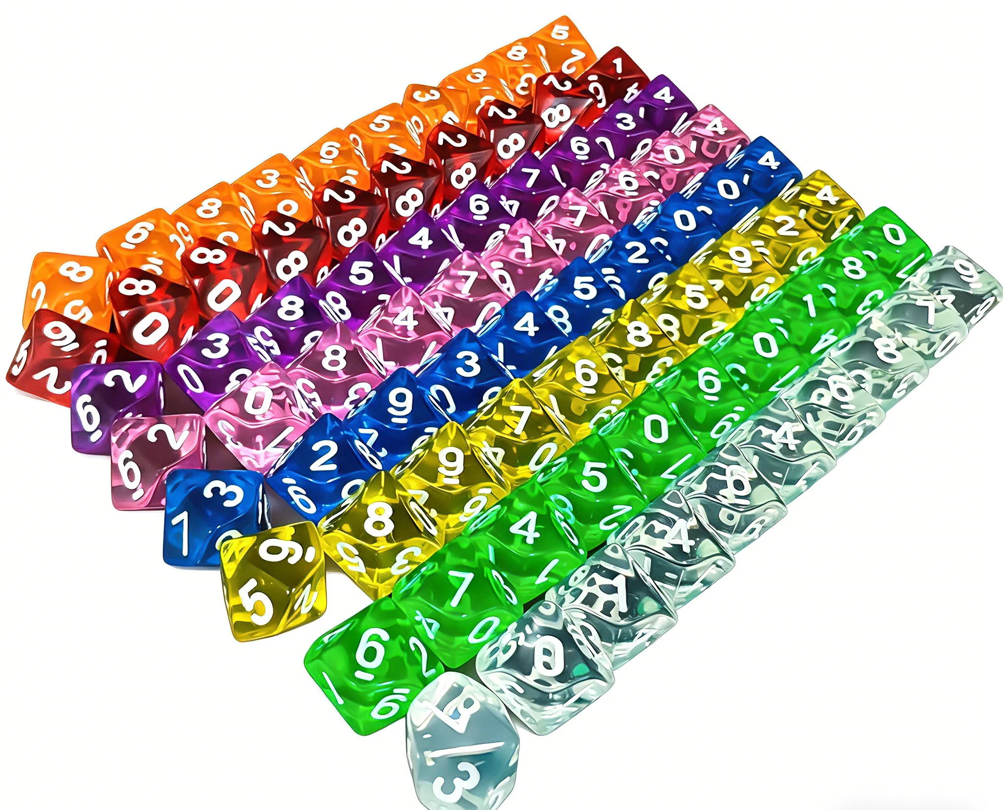 10PCS D10 Dice Set (Number0-9),Assorted Transparent Clear Colorful Polyhedral Dice for D&D Pathfinder RPG,Board Game Dice