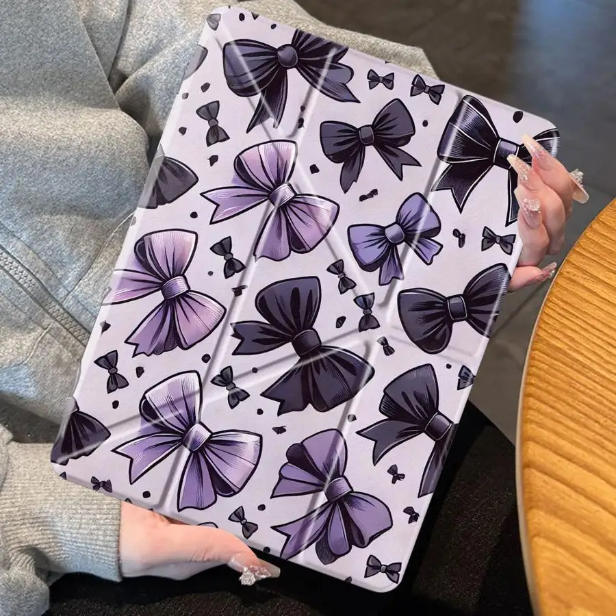Holder Cover Tablet Case For iPad Pro 11th 10th 9th 8th 7th 12.9inch Pro 2025 Air 4 5 M3 M2 M4 11inch Mini 6 7 Purple Bow Tie