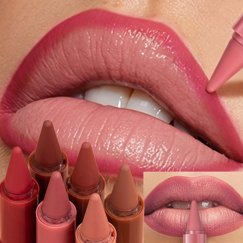 6 Colors Tapered Gradient Lip Liner Pencil Dusty Pink Matte Velvet Lipstick Pen Easy To Apply Long-lasting Non-stick Makeup