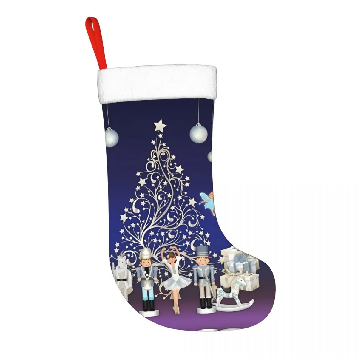 Nutcracker Navy Christmas Tree Bell Pattern Stocking Large Xmas Stockings Fireplace Hanging Stockings for Holiday Party One Size