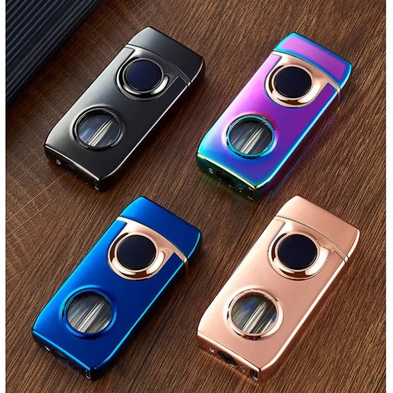 Metal Creative Touch Induction Ignition Windproof Jet Fire Gas Lighter LED Blue Light Visible Gas Window USB Electronic Lighters