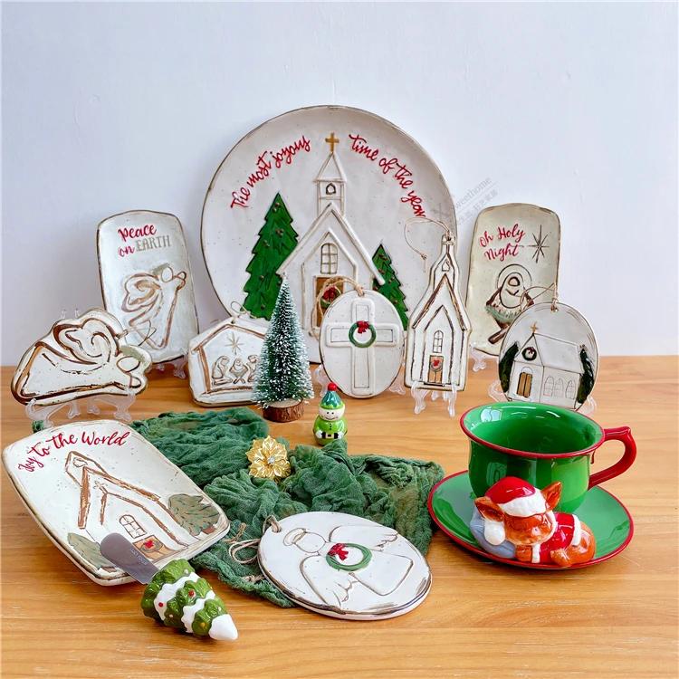 

Christmas series angel pendant, relief church plate, angel dessert plate, Our Lady series listing