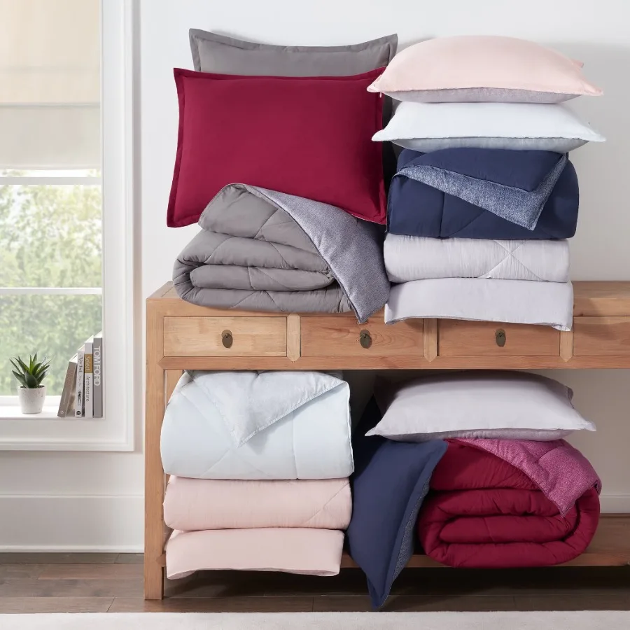 Supersoft Cooling Bed Set 7 Piece Reversible Bedding Comforter and Solid Sheet Set Queen Micro Chip Grey - view 4