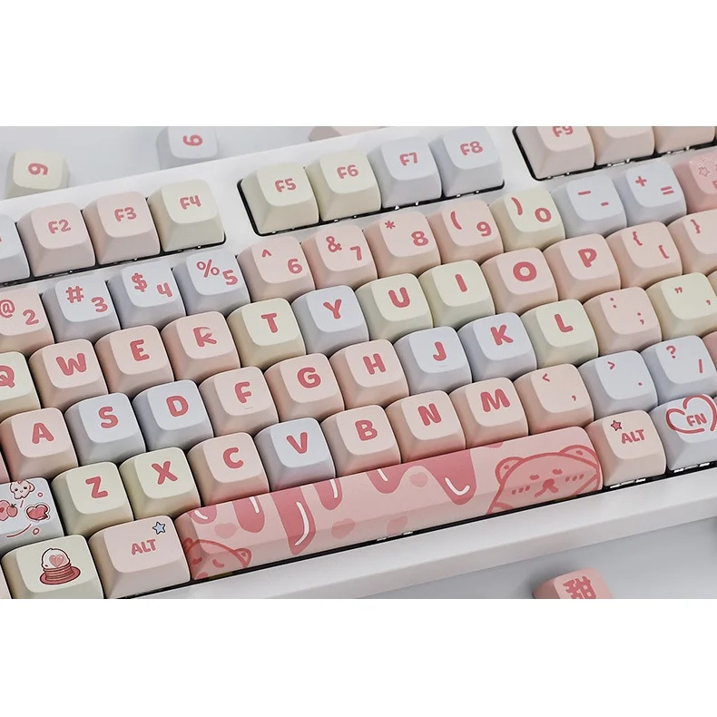 Imagem -06 - Keycap Tema Creme Morango Rosa Cinco Lados Sublimação Altura Xda Teclado Mecânico Bonito Rosa Ptb 133 Chaves