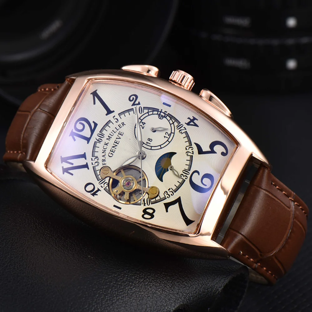 Top Quality FRANCK Original Brand Geneva Watches For Mens Multifunction Automatic Mechanical Watch With Moon Phases AAA Clocks