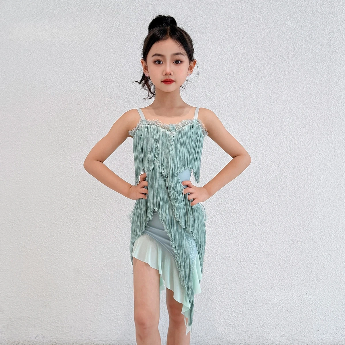 

New Latin Dance Costume Girl's Tassel Dress Kid Dance Costume Children Competition Costumes Stage Performance Clothes
