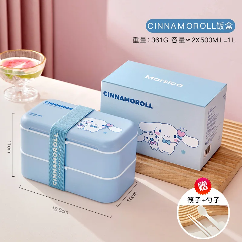 Kawaii Sanrio Anime Hobby My Melody Cinnamoroll Hello Kitty Cartoon Double Layer Lunch Box Microwaveable Lunch Box