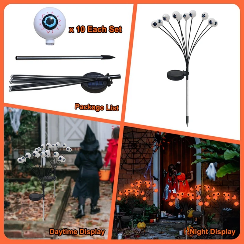 2Pack 20LED Solar Halloween Pathway Light Swaying By Wind,Waterproof Solar Halloween Stake Light For Garden Yard Patio Durable A