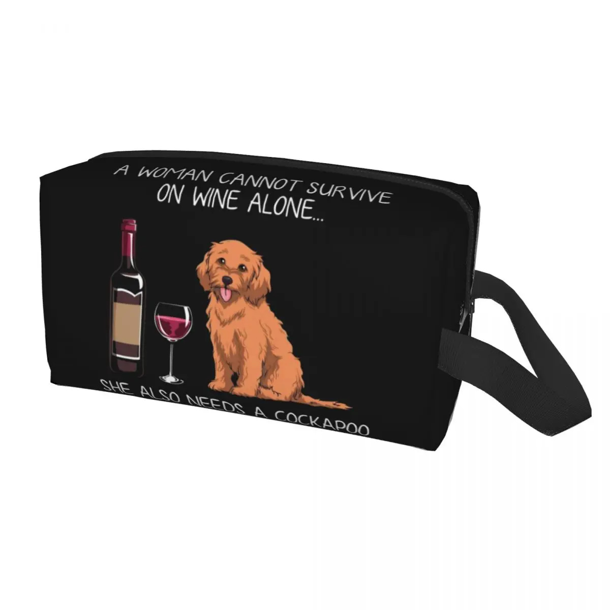 Cockapoo And Wine Funny Dog Toiletry Bag for Women Puppy Animal Cosmetic Makeup Organizer Lady Beauty Storage Dopp Kit Case