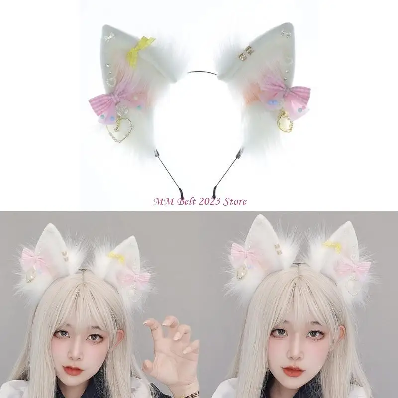 

49ME плюшевые уши, косплей, аксессуары для волос, милые украшения с бантом, меховые уши, повязка на голову с лисами