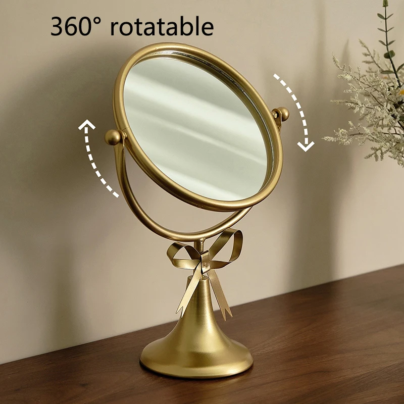 Retro Desktop Makeup Mirror European Princess Mirrors Household Bedroom Vanity Mirror Iron Frame 360° Rotation Cosmetic Mirrors