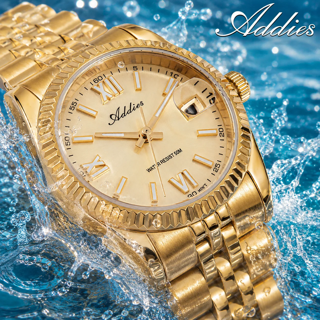 ADDIES Calendar Sapphire Glass Gold Watches Ladies Elegant Super Luminous Women's Stainless Steel Quartz Wristwatches AW25901