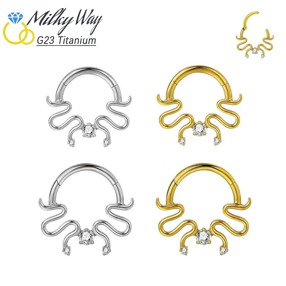 

New ASTM F136 Titanium Zircon 8/10MM Silver/Gold Snake Septum Clicker Segment Women Piercing Nose Ring Tragus Jewelry Body Whole