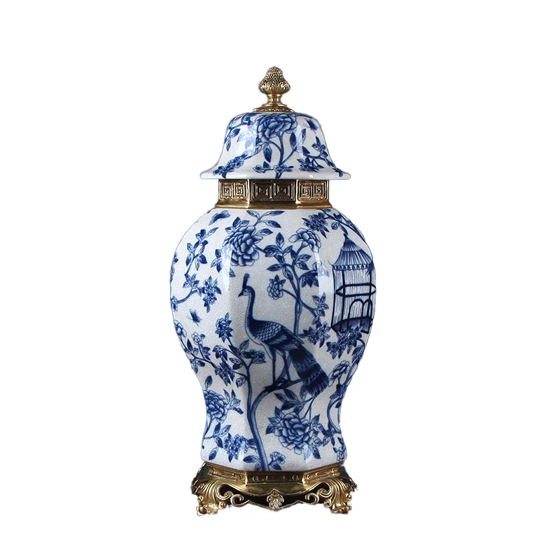 

Modern Vintage Chinese Ceramic Storage Tank Cover Living Room Decorative Altar Flower Vase for Home Christmas Wedding Holiday
