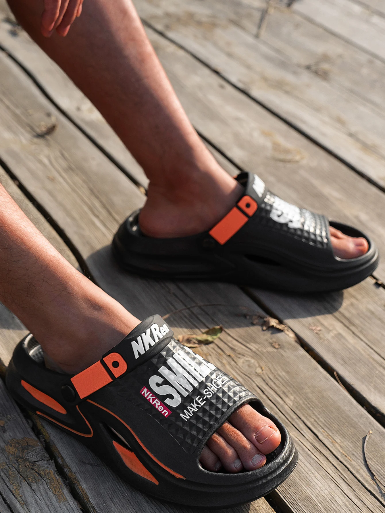 Men's Casual Simple Lightweight Solid Color Printed Eva One-Piece Thick-Soled Flat Slip-On Breathable Slide Sandals