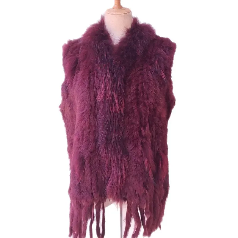 เสื้อกั๊กขนกระต่ายแท้ถักอย่างประณีต ขนแรคคูน ไม่มีแขน งานถักมือ สำหรับงานแต่งงาน ขายส่ง