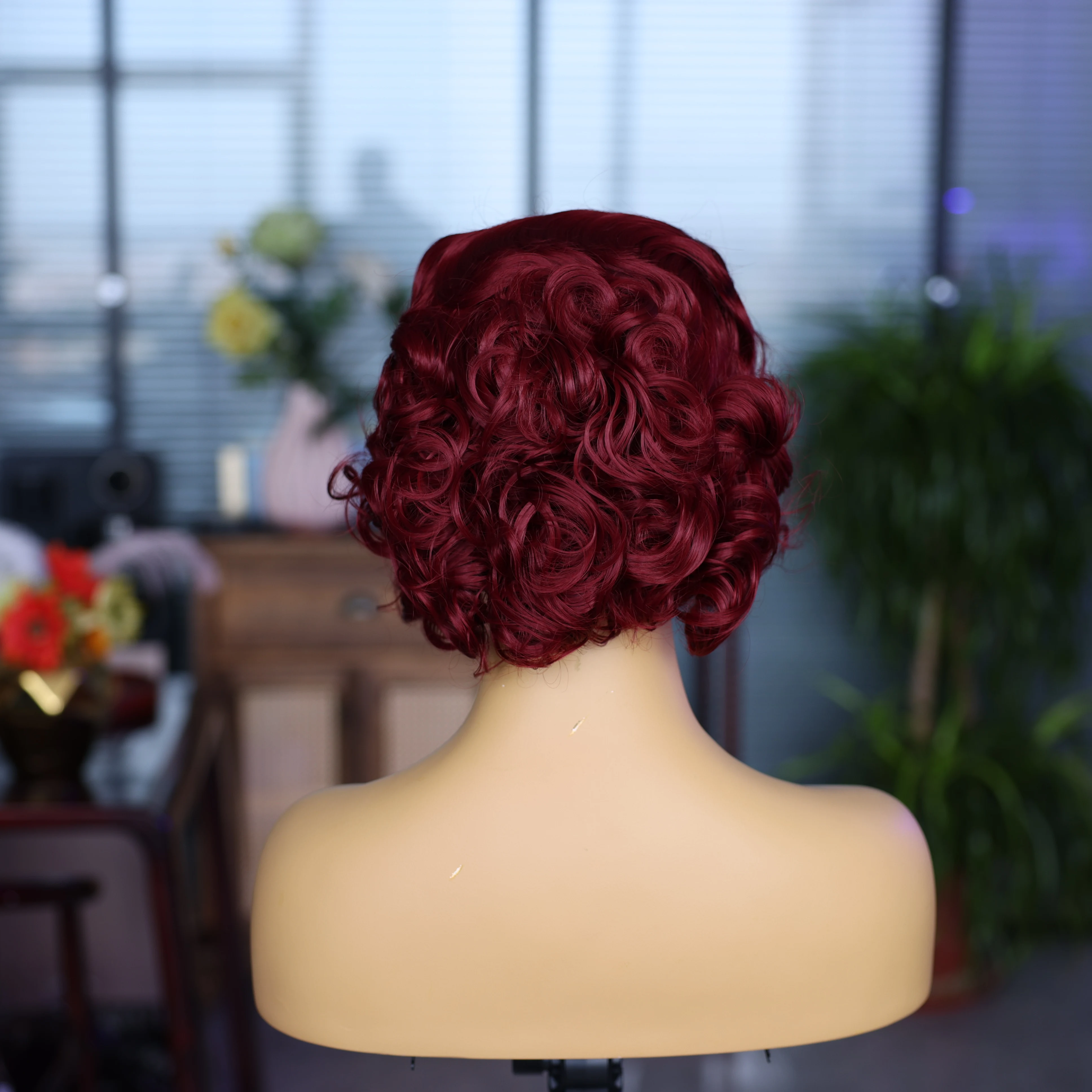 Red Synthetic Short Fashionable Age-reducing Wig Cosplay Travel Daily Wave Women's Wig Hair Fluffy High Temperature Resistance