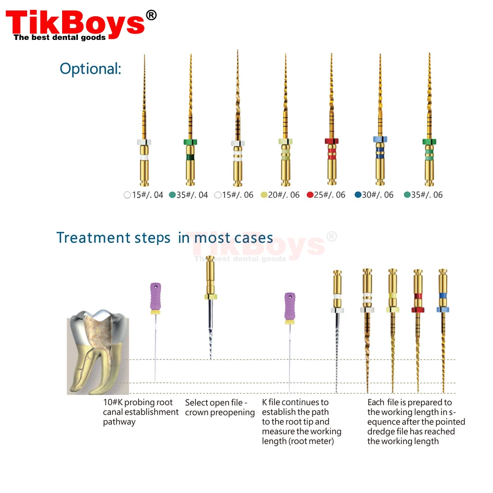 치과 근관 열 활성화 로터리 파일, 근관 파일, 치과 엔도 파일, 로터리 NITI 파일, X-Pro 골드 테이퍼, 팩당 6 개