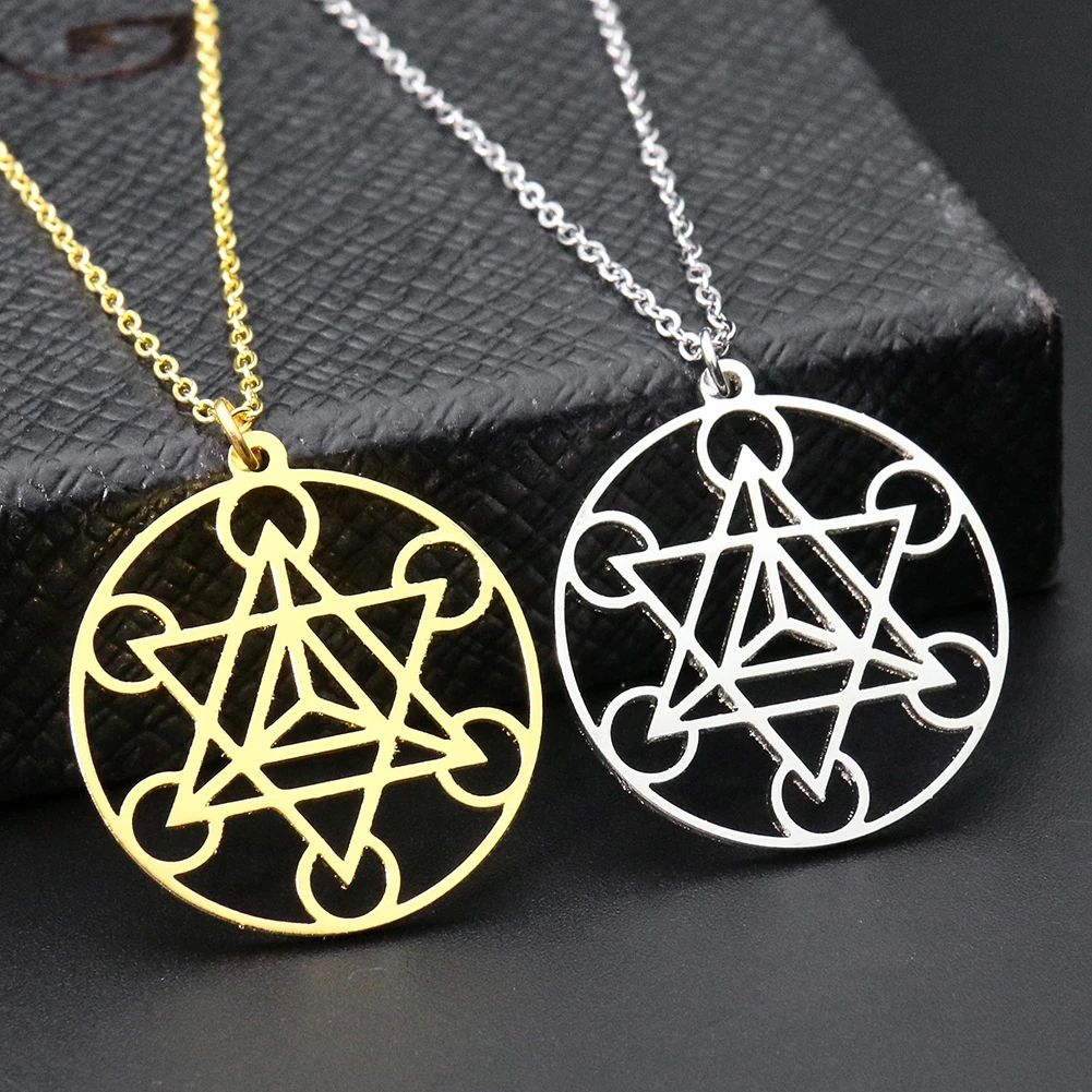 Stainless Steel Metatron Cube Pendant Necklace Simple Hollow Geometry Energy Pendant Chakra Jewelry for Man Woman Hip-hop Gift