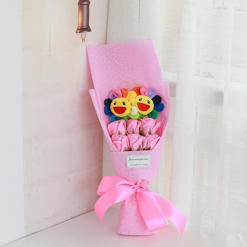 

Stitch teddy bear, sunflower cartoon doll, simulated rose bouquet, special commemorative gift for graduation season