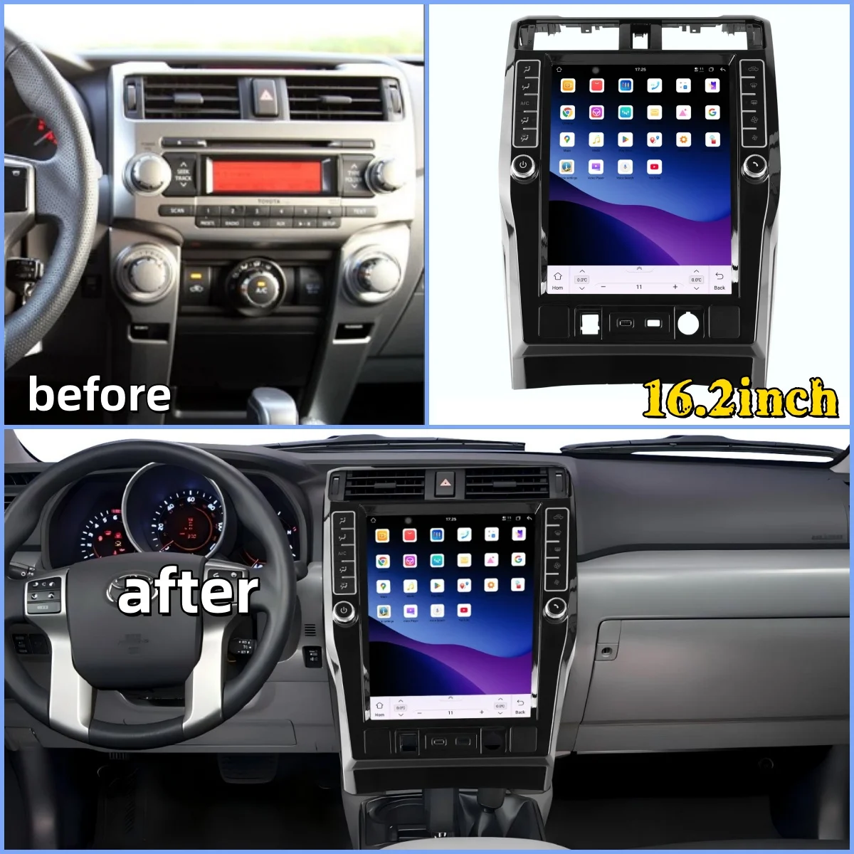 

Android 13 4K Vertical Car Stereo for Toyota 4runner 2009-2023 Wireless CarPlay 4G WiFi DSP AHD High Definition Head Unit