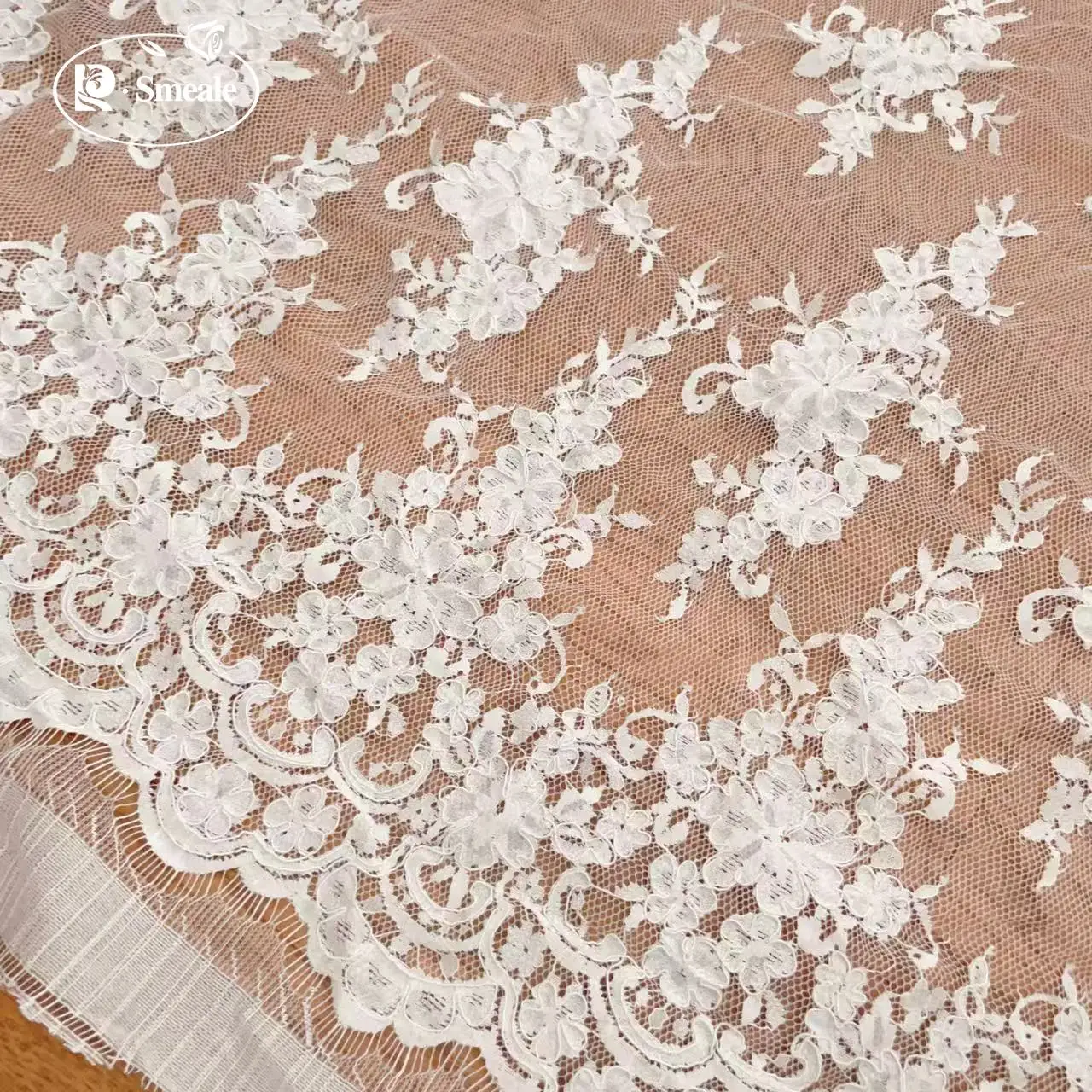 3MX1,5M NEUE Handgefertigte Kordel-Stickerei Wimpernspitzenstoff für Hochzeitskleider, DIY Nähen Weiße Afrikanische Stoffe – Detail 7