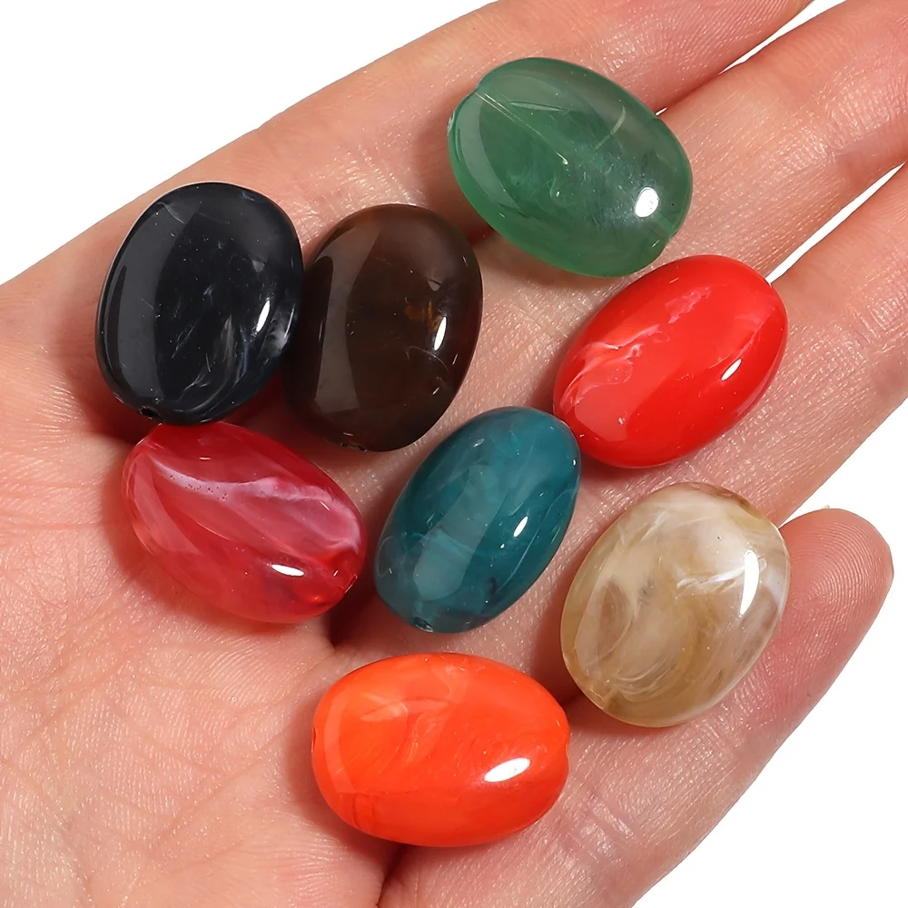 20pcs, 15*19mm Acrylic Oblate Imitation Jade Style Two-color Smudged Loose Beads, Random Colors, Beads&bead Assortments, Diy