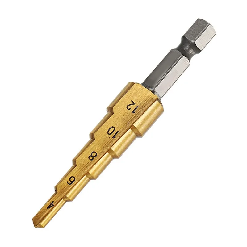 JUSTINLAU 3Pcs 1/4 Inch Hex Shank HSS Titanium Coated Step Drill Bit Set 3-12/4-12/4-20mm