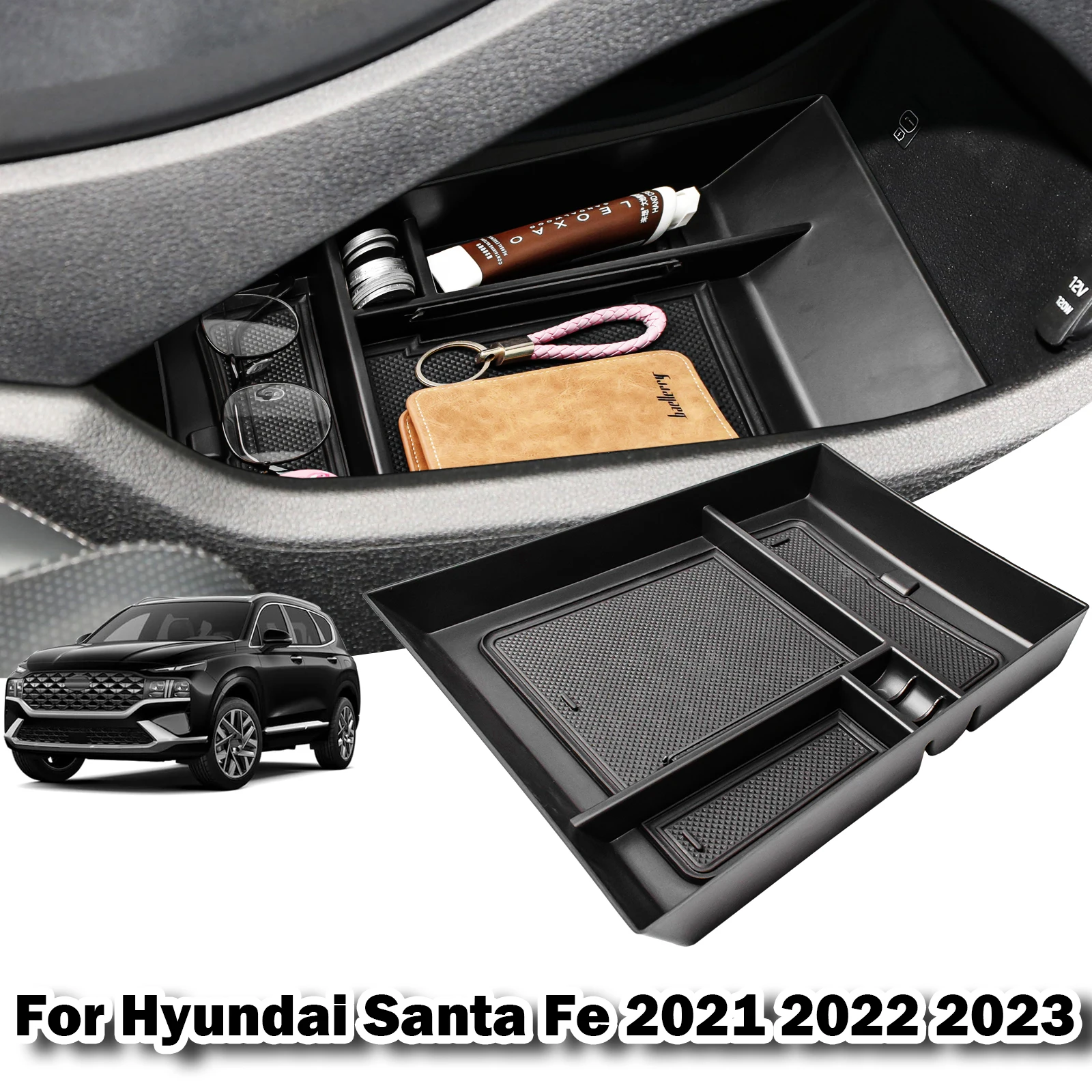 

For Hyundai Santa Fe 2021 2022 2023 Center Console Organizer Tray ABS Accessories Center Console Armrest Storage Interior Box