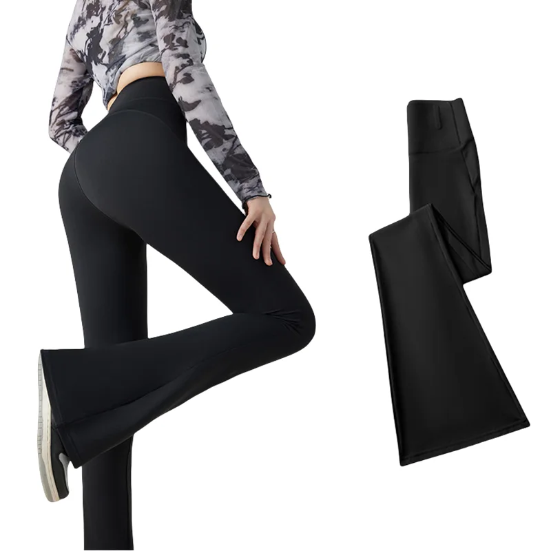 White Micro-ripped Shark Flared Pants Women High-Waisted Booty Lifting Leggings Yoga Stretch Bell Bottoms