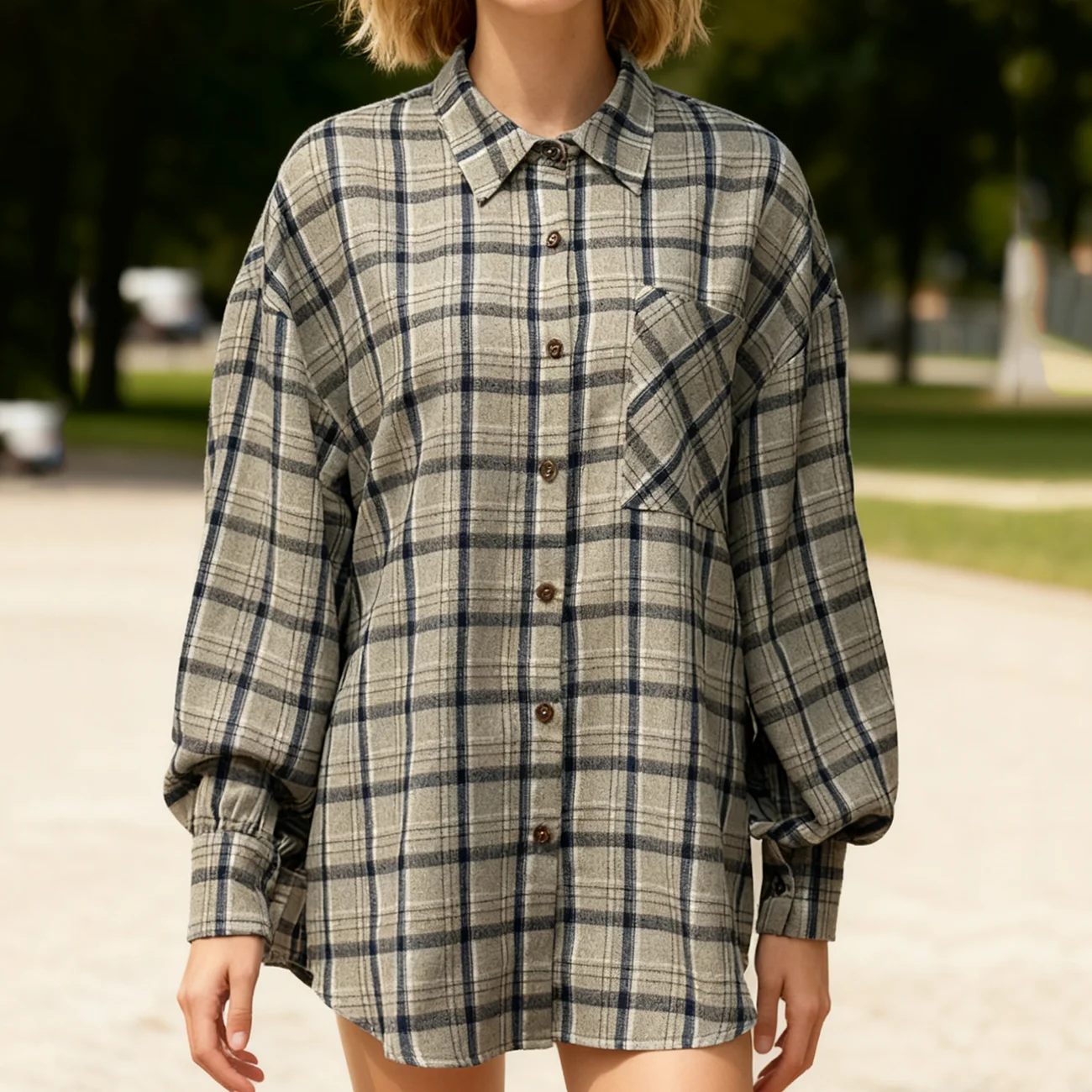 

WXOY Women Oversized Plaid Shirt Retro Vintage Casual Buffalo Button up Long Sleeve Top with One Pocket