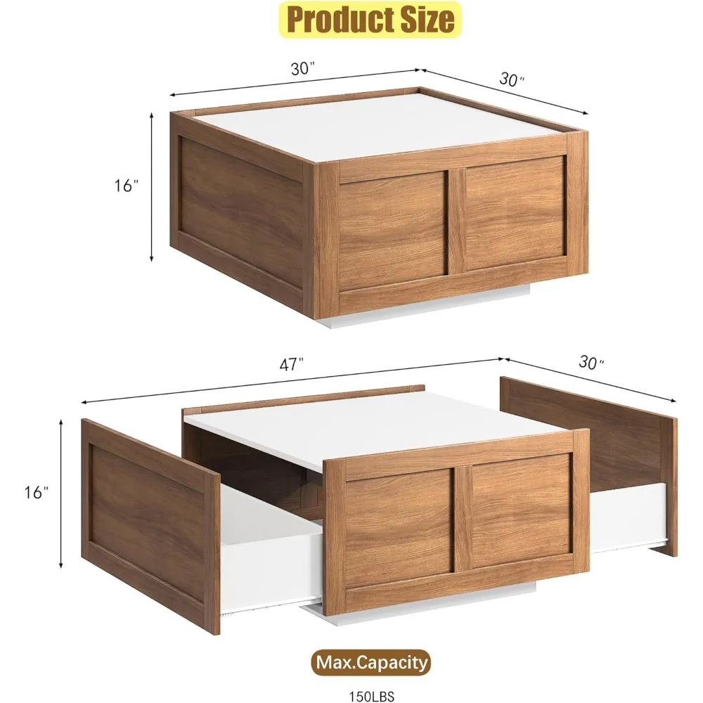 Coffee Table with 2 Storage Drawers for Living Room Square Center Middle Tables Modern Cocktail Table