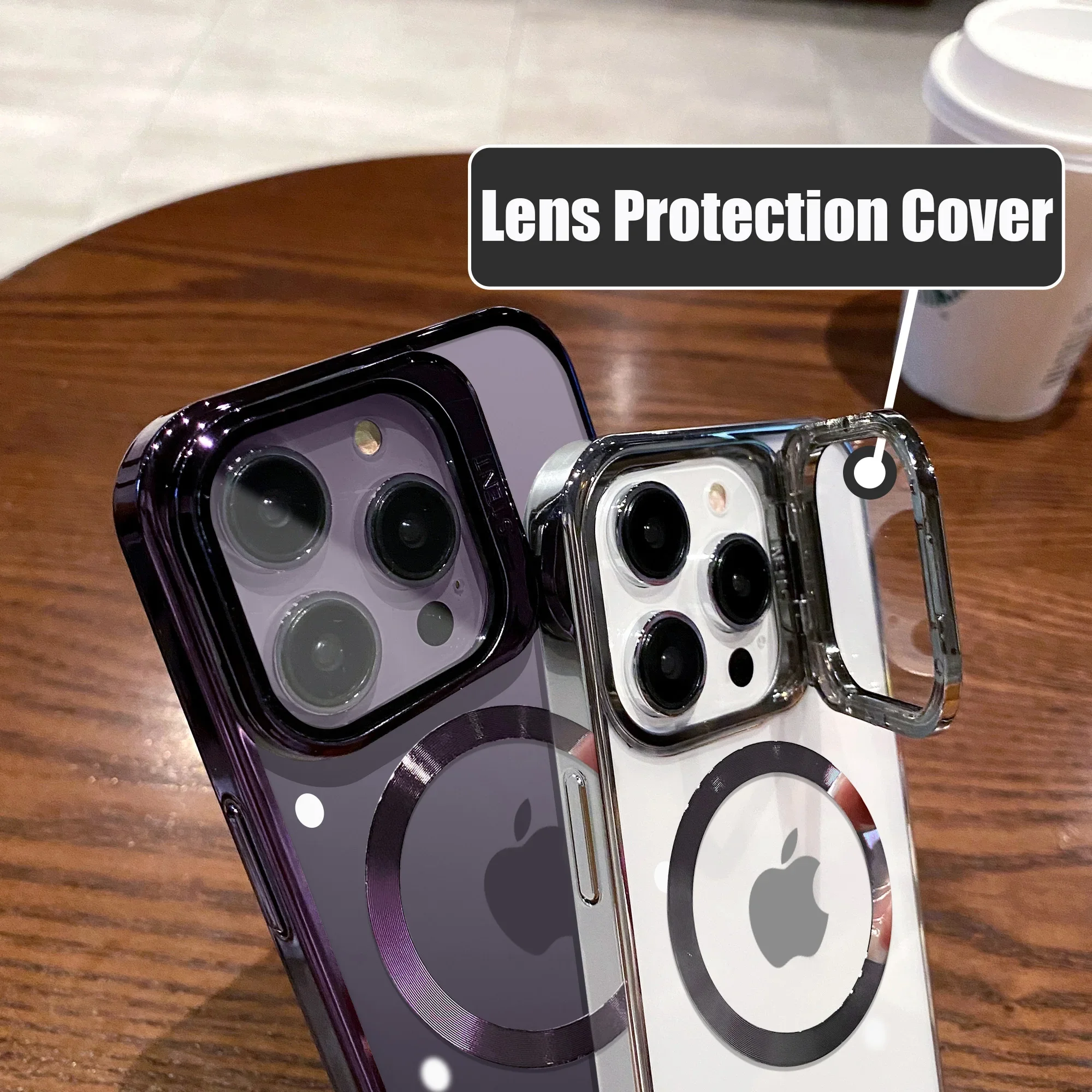 Luxury Magnetic Charging Case For iPhone 15 14 13 12 Pro Max 15 Plus Fliping Lens Protection Bracket Cover Magsafing Hard Case