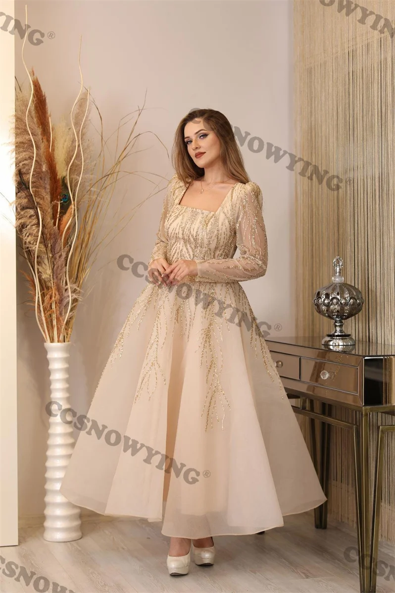 Organza Appliques Beaded Muslim Evening Dresses Islamic Full Sleeve Hijab Women Formal Party Gown Arabic Dubai Robe De Soiree