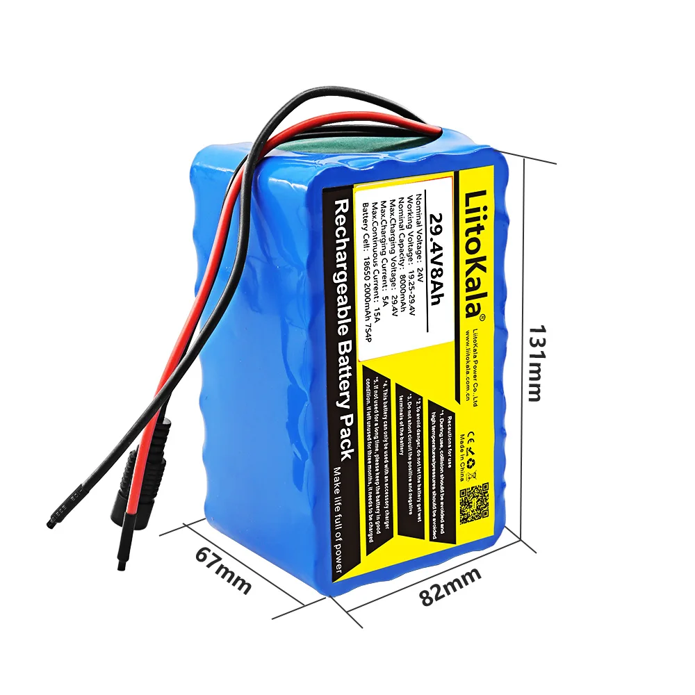 LiitoKala-batería de iones de litio de alta potencia, 24V8Ah, 7S4P, 18650 v, 29,4 mAh, para bicicleta eléctrica, ciclomotor, eléctrica, de iones de litio
