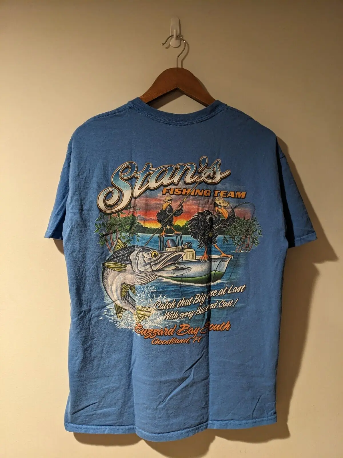 Vintage Y2K Buzzard Life Stan's Florida Fishing Blue Large T-Shirt