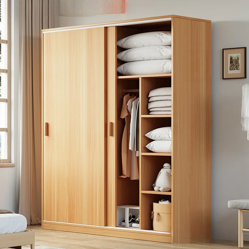 Armoire coulissante pour chambre à coucher, montage simple, idéale pour chambre de location, rangement économique, petite armoire en bois pour enfants